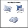 5 Pcs Floral Striped Comforter Set(Full/Queen)